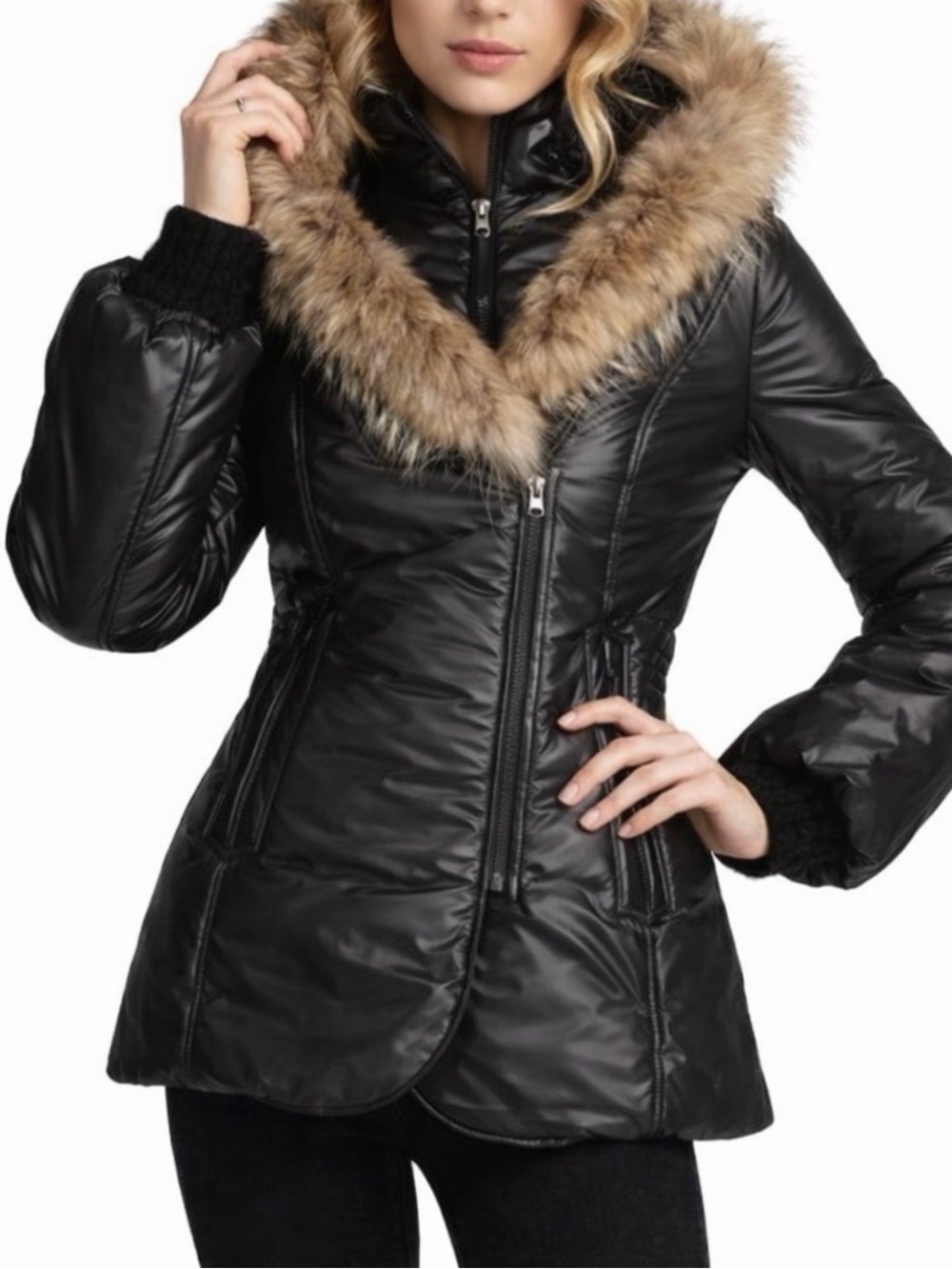 Mackage Peaches Black Puffer Coat with Fur Hood Trim